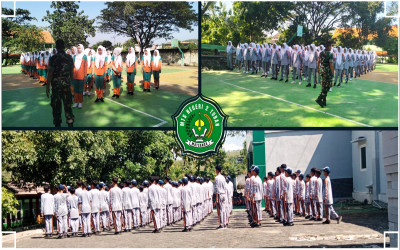 Latihan Baris-Berbaris Bersama Koramil Rengel, Siswa MTsN 2 Tuban Dilatih Disiplin dan Tanggung Jawab