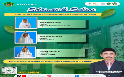 Tiga Siswi MTsN 2 Tuban Lolos ke Provinsi pada Olimpiade PAI dan Bahasa Arab 2026